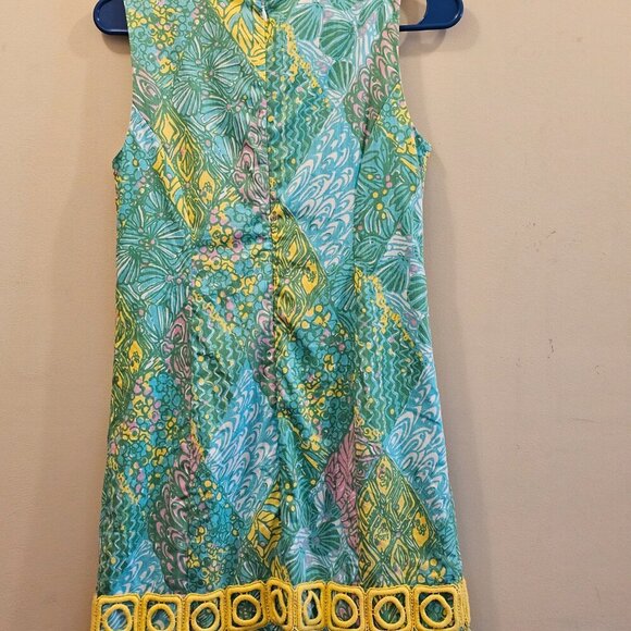 Lilly Pulitzer Mila Sun Dance Small Print Yellow Panel Shift Dress Size 2 - Picture 2 of 9